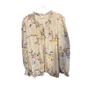 Autres Filles Womens‎ Floral Blouse 3X Beige Long Sleeve
